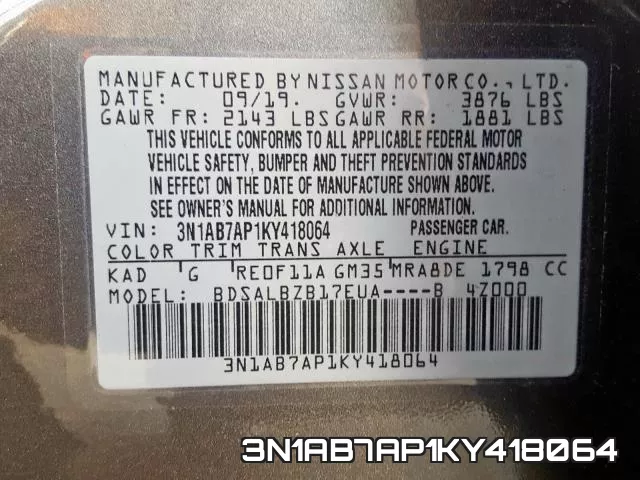 3N1AB7AP1KY418064 фото 2