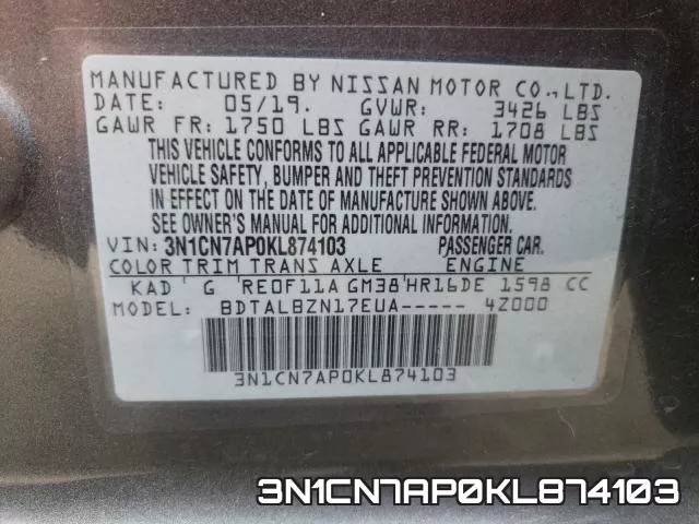 3N1CN7AP0KL874103 фото 2