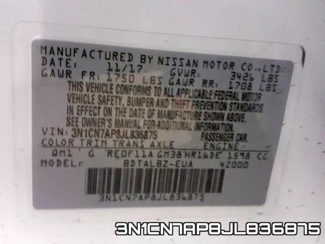 3N1CN7AP8JL836875 фото 2