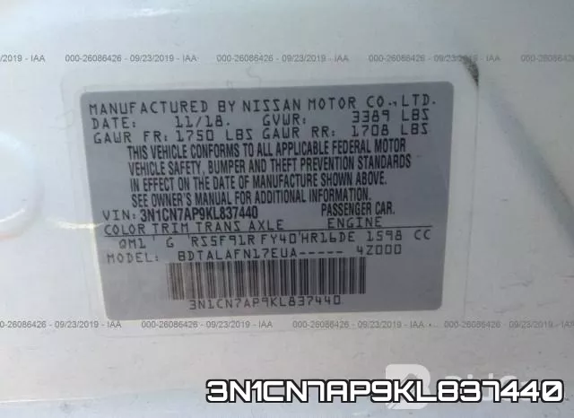 3N1CN7AP9KL837440 фото 10