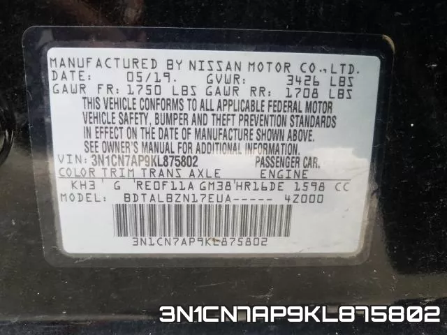 3N1CN7AP9KL875802 фото 2