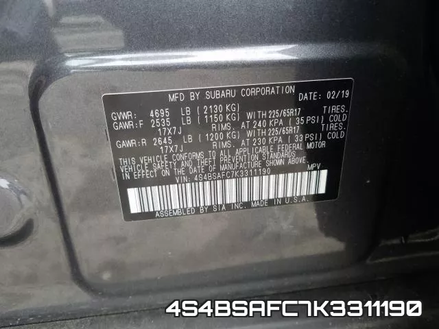 4S4BSAFC7K3311190 фото 2