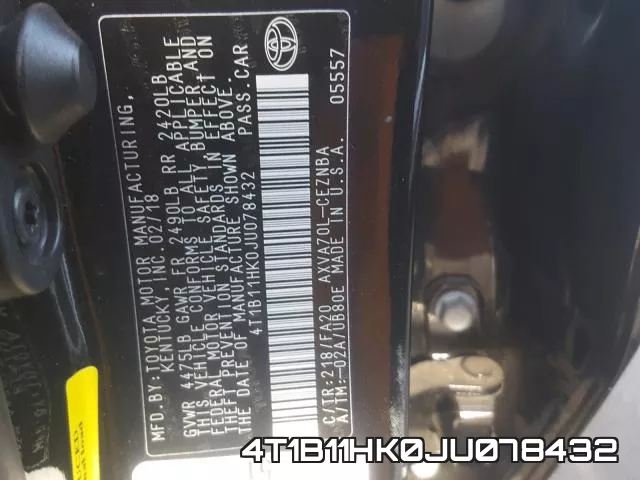 4T1B11HK0JU078432 фото 2