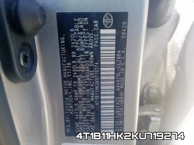 4T1B11HK2KU719274 фото 2