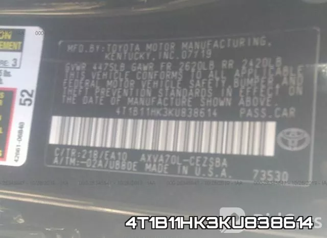 4T1B11HK3KU838614 фото 10