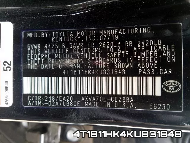 4T1B11HK4KU831848 фото 2