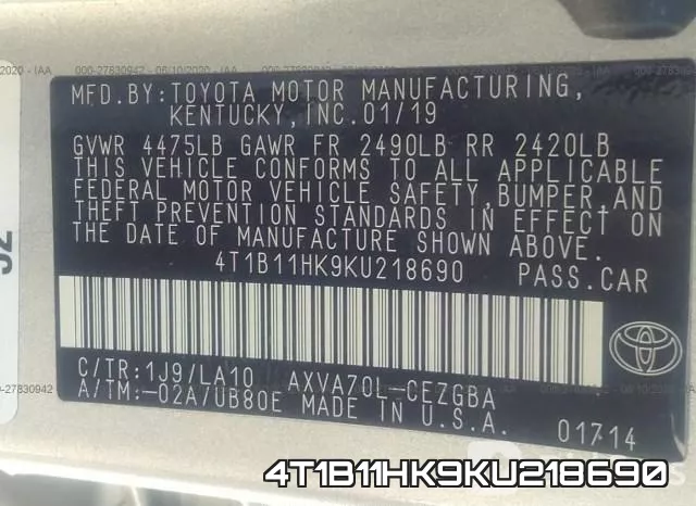 4T1B11HK9KU218690 фото 9