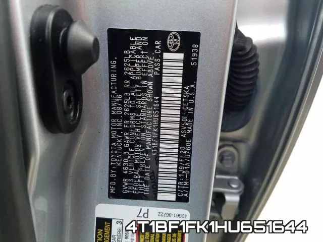 4T1BF1FK1HU651644 фото 2