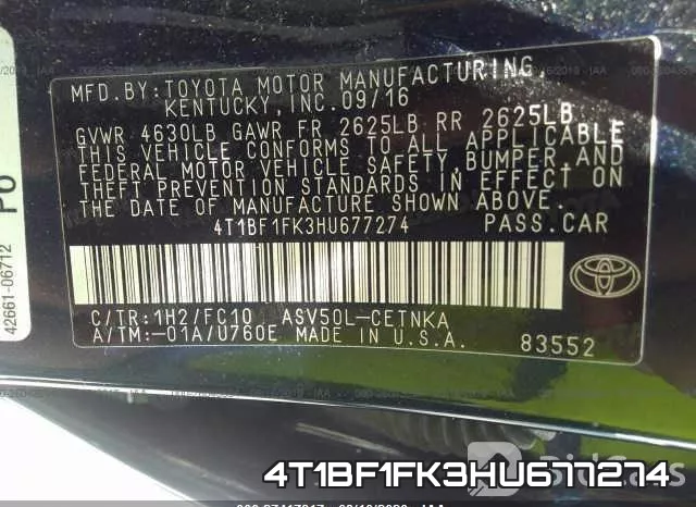 4T1BF1FK3HU677274 фото 10