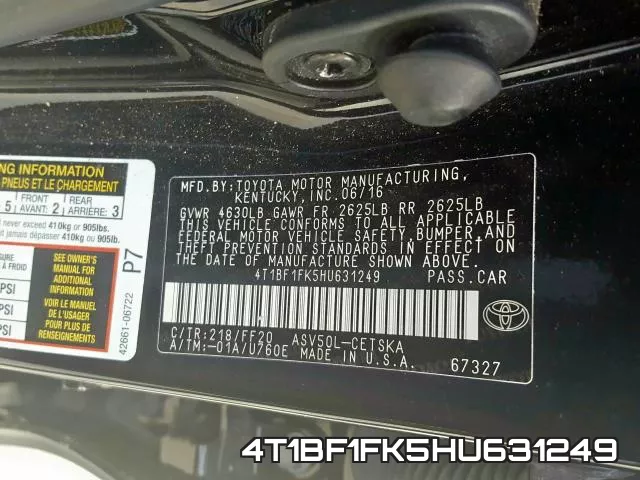 4T1BF1FK5HU631249 фото 2