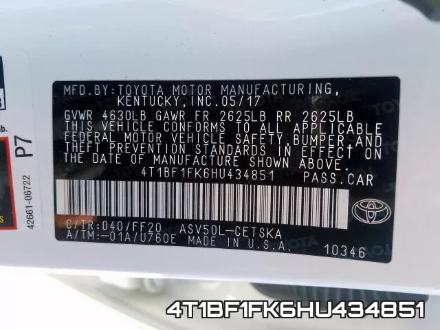4T1BF1FK6HU434851 фото 2