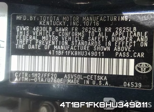 4T1BF1FK8HU349011 фото 10