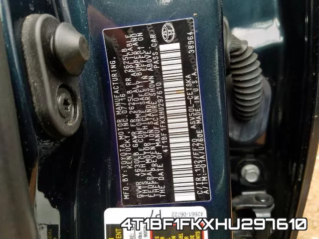 4T1BF1FKXHU297610 фото 2