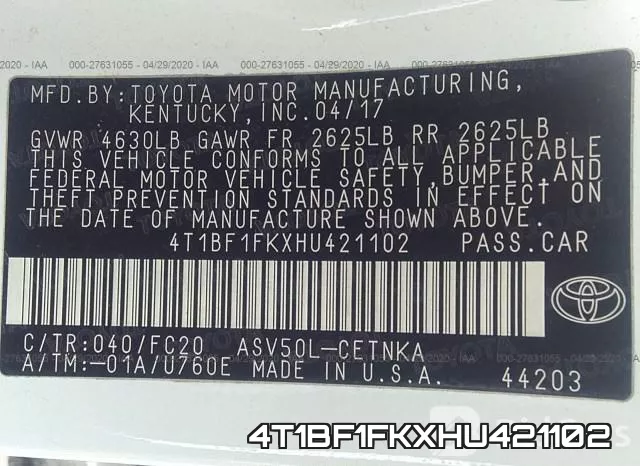 4T1BF1FKXHU421102 фото 10