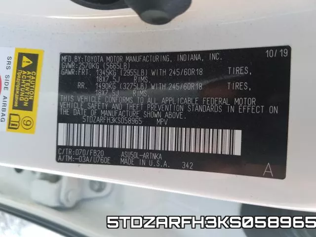 5TDZARFH3KS058965 фото 2