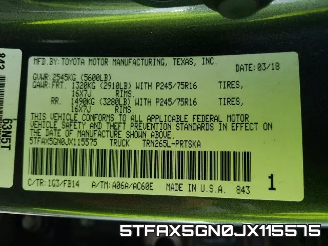 5TFAX5GN0JX115575 фото 2