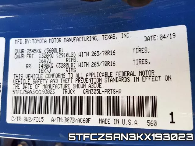 5TFCZ5AN3KX193023 фото 2