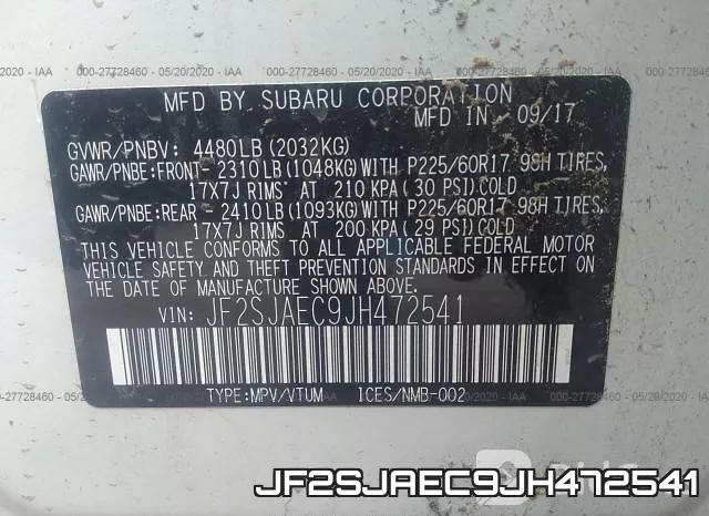 JF2SJAEC9JH472541 фото 10