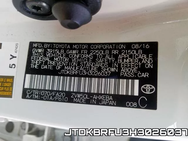 JTDKBRFU3H3026037 фото 2