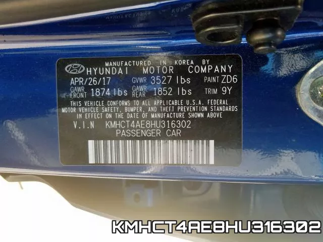 KMHCT4AE8HU316302 фото 2