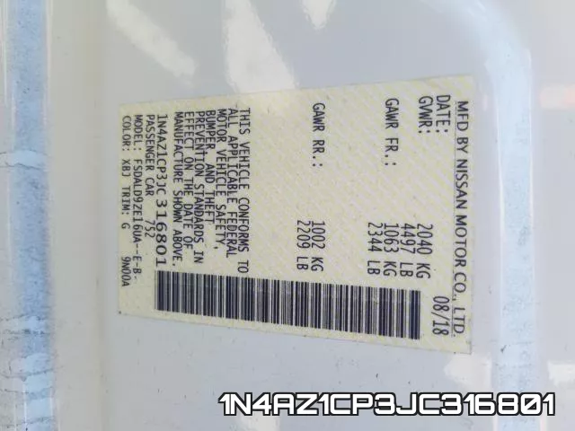 1N4AZ1CP3JC316801 фото 2