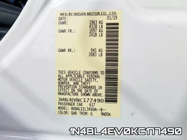 1N4BL4EV0KC177490 фото 2