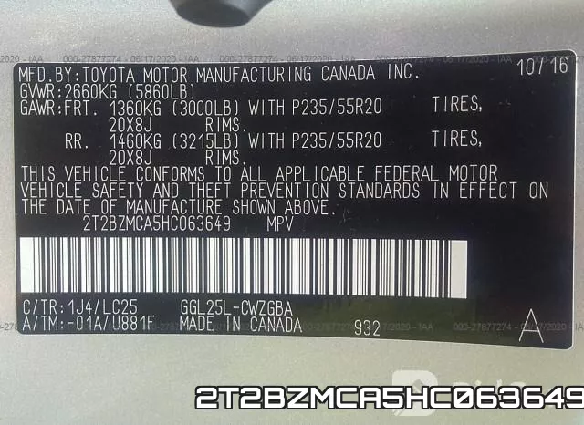 2T2BZMCA5HC063649 фото 10