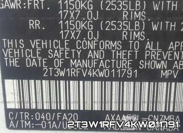 2T3W1RFV4KW011791 фото 10