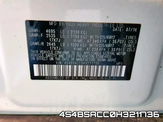 4S4BSACC0H3211736 фото 2