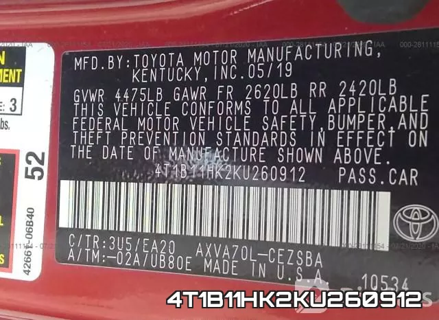 4T1B11HK2KU260912 фото 10
