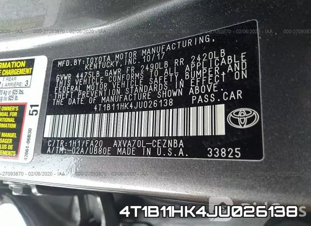 4T1B11HK4JU026138 фото 10