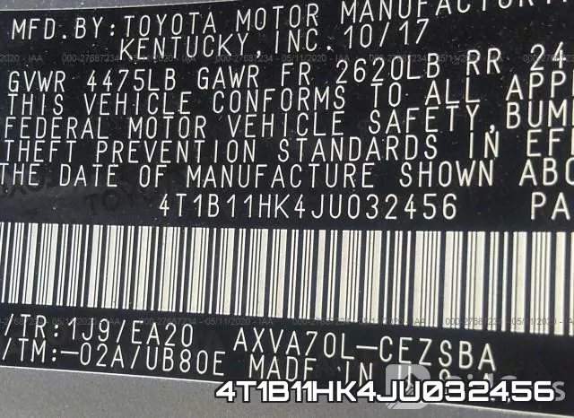 4T1B11HK4JU032456 фото 10