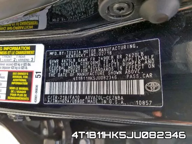 4T1B11HK5JU082346 фото 2