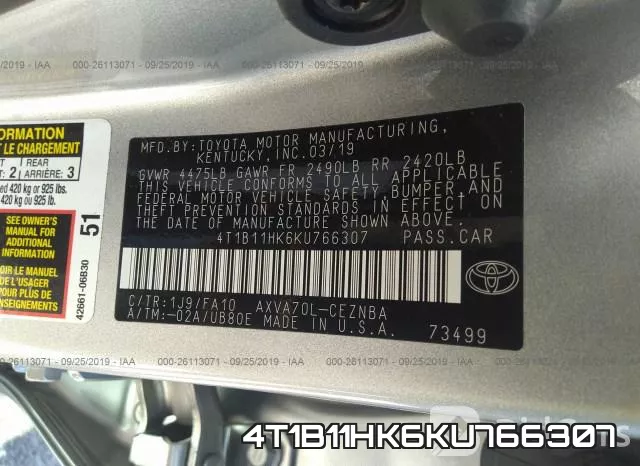 4T1B11HK6KU766307 фото 10