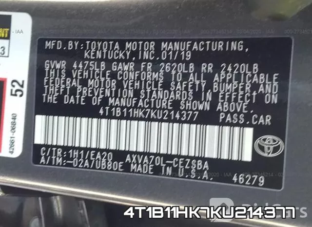 4T1B11HK7KU214377 фото 10
