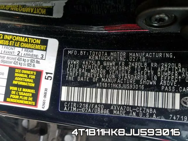 4T1B11HK8JU593016 фото 2
