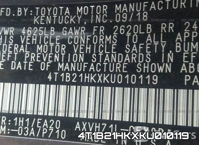 4T1B21HKXKU010119 фото 10