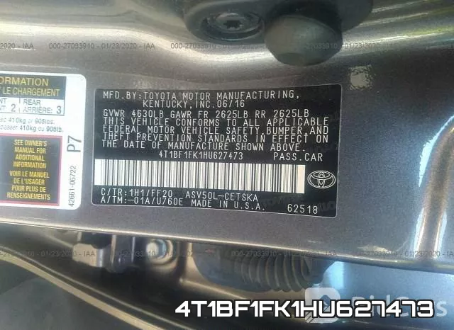 4T1BF1FK1HU627473 фото 10