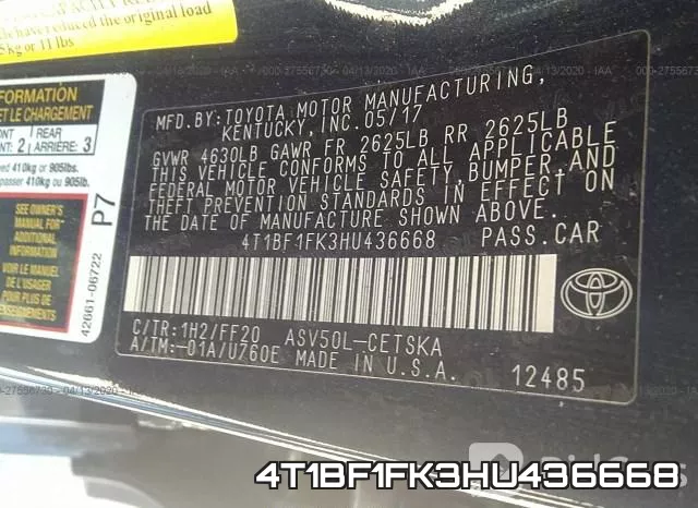 4T1BF1FK3HU436668 фото 10