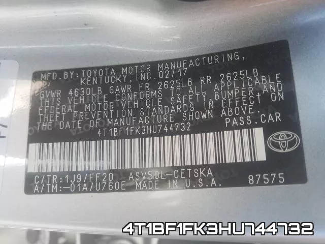 4T1BF1FK3HU744732 фото 2