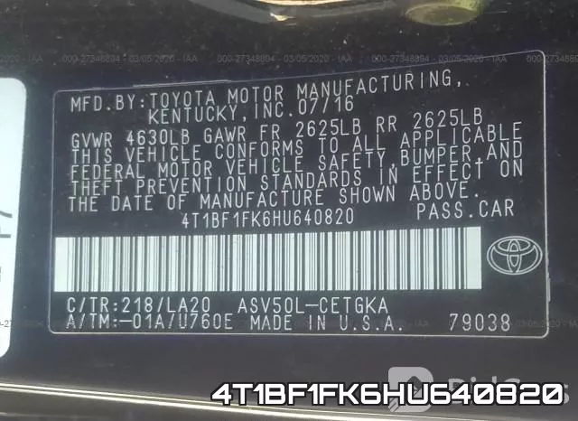 4T1BF1FK6HU640820 фото 10