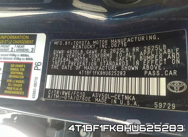 4T1BF1FK8HU625283 фото 10