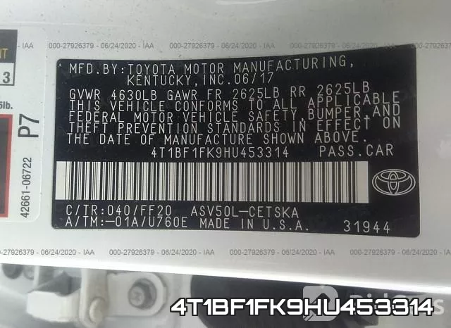 4T1BF1FK9HU453314 фото 10