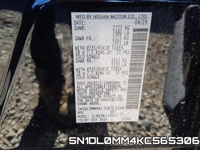 5N1DL0MM4KC565306 фото 2