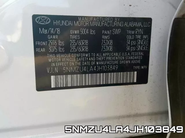 5NMZU4LA4JH103849 фото 2