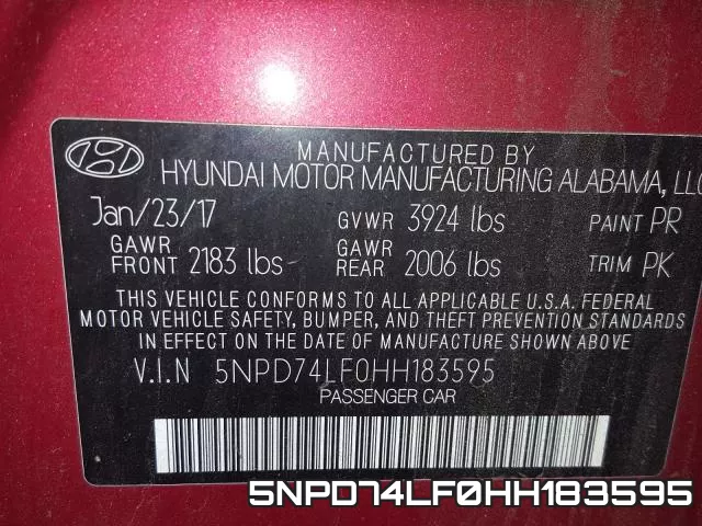 5NPD74LF0HH183595 фото 2