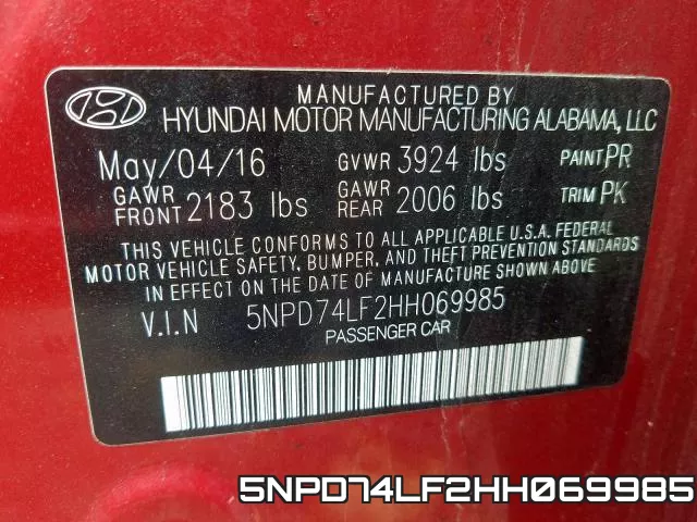 5NPD74LF2HH069985 фото 2