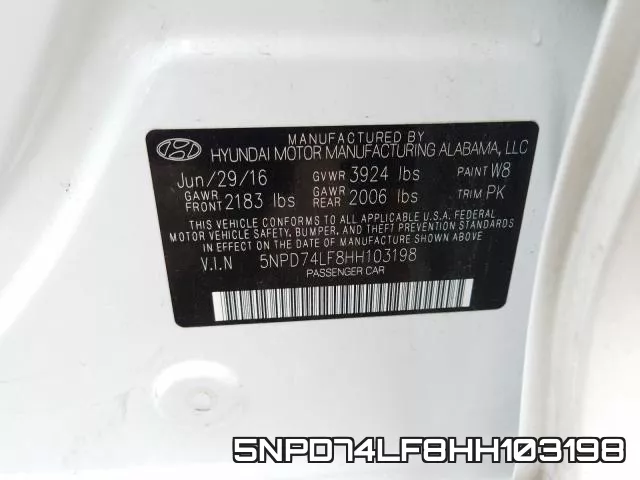 5NPD74LF8HH103198 фото 2