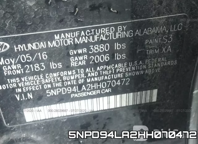 5NPD94LA2HH070472 фото 10