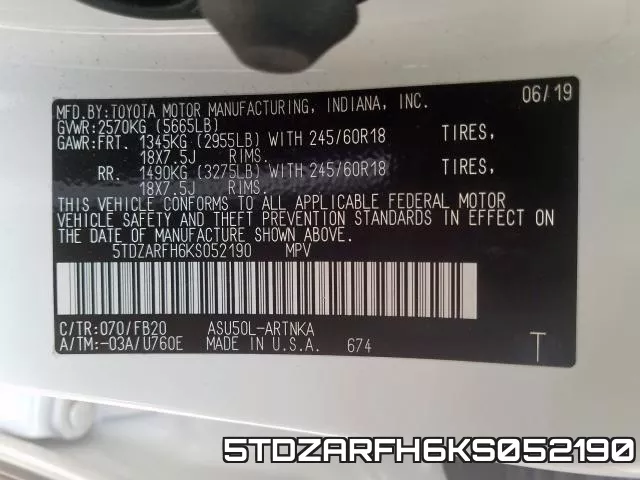5TDZARFH6KS052190 фото 2